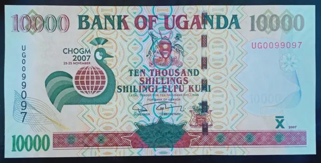 B- Uganda 2007 banknote 10000 Shillings P-48 UNC Commemorative CHOGM 2007