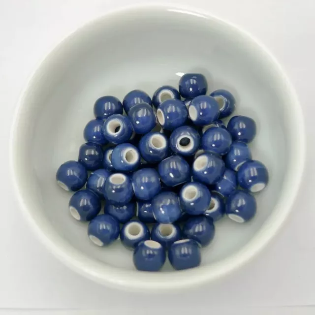 100PCS Round Spacer Beads Blue Ceramic Porcelain Bead Charms DIY Jewelry Making