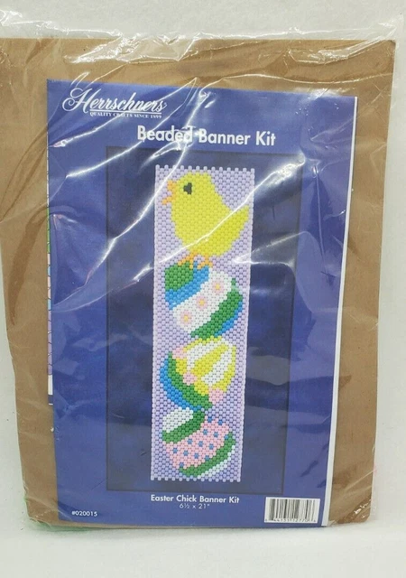 Nuevo En Paquete Herrschners~~Easter Chick~~Kit De Banner Con Cuentas~~Talla 6.5"" X 21"