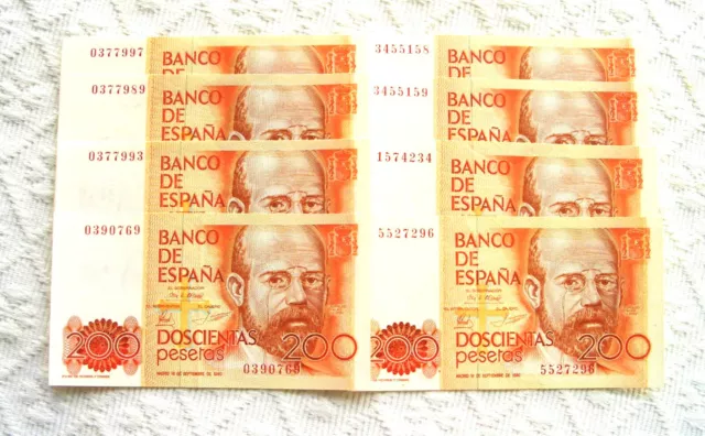 Sin Serie-Lote De 8 Billetes De 200 Pesetas De Setiembre De 1980-Ebc+(1)S/C(7).