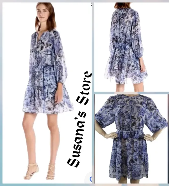 NWT BCBG MAXAZRIA Kendra Silk Tie Front Ruffle Dress SIZE S MSRP $338