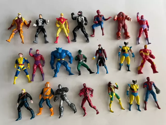 Marvel ToyBiz Lot 21 Die Cast Metal Mini Figures Vtg X-Men Avengers Spiderman 6"