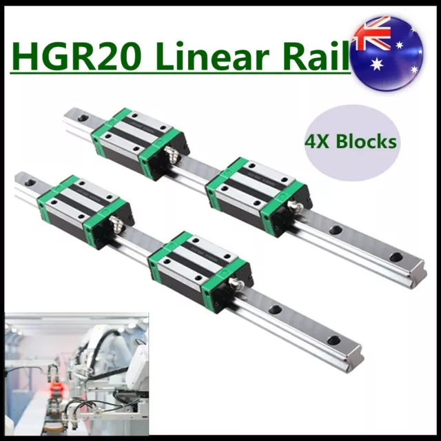 Linear Guide Rail 2PCS HGR20 200mm-1700mm +4PCS  HGH20CA Slider Block For CNC AU