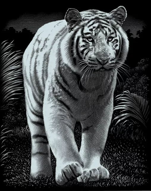 Tigerdame - Kratzbild Scraper Silber ohne Rahmen Tiermotiv Scraper Kratzblider
