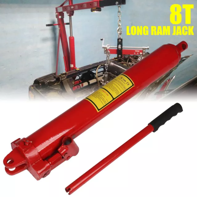 Hydraulic Long Ram Hoist Jack 8Ton Pump Lift Replace Spare Engine Crane Workshop