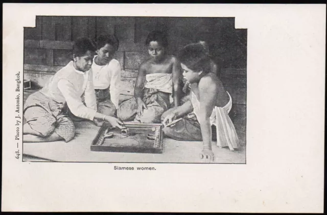 ca. 1905 Bangkok, Thailand Litho-AK Siamese Women Brett-Spiel ungelaufen wie neu