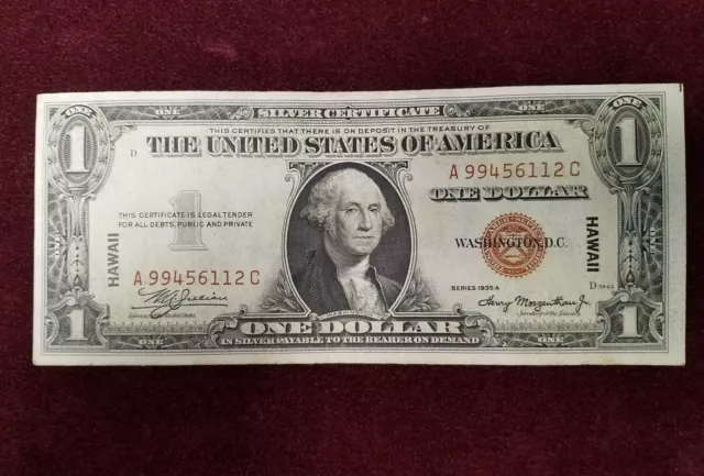 1935A One Dollar Hawaii Overprint War Time Currency RARE A-C Block Letters UNC