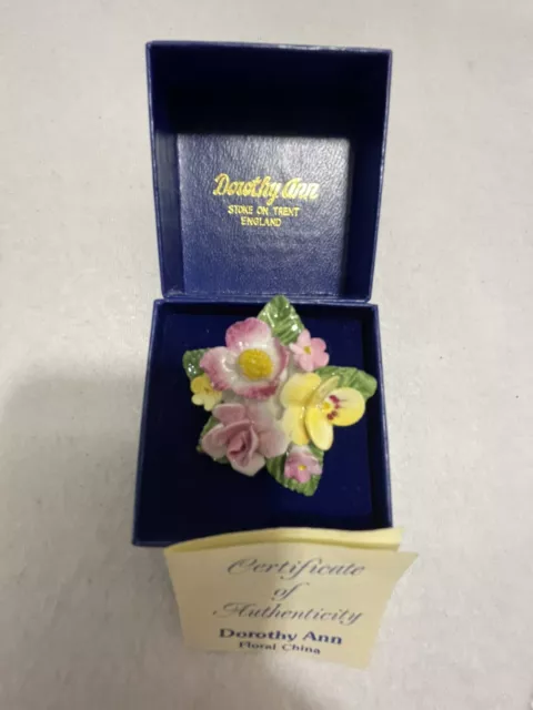 Dorothy Anne Fine Bone China 1.75" Floral Porcelain England Brooch Pin with COA