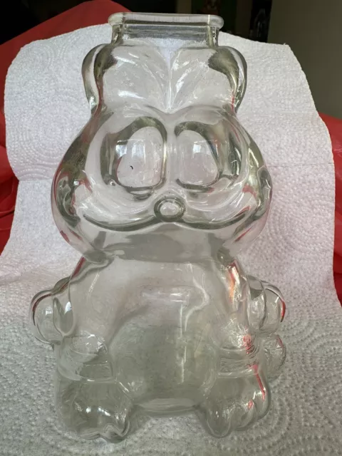 GARFIELD CAT Vintage 1978 Anchor Hocking Clear Glass Penny Coin Piggy Bank