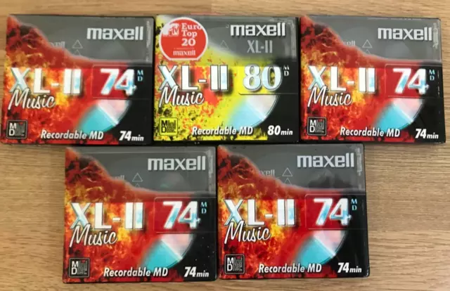 4 x Maxell XL-II 74 Minidiscs + 1 x Maxell XL-II 80 Minidisc **SEALED**