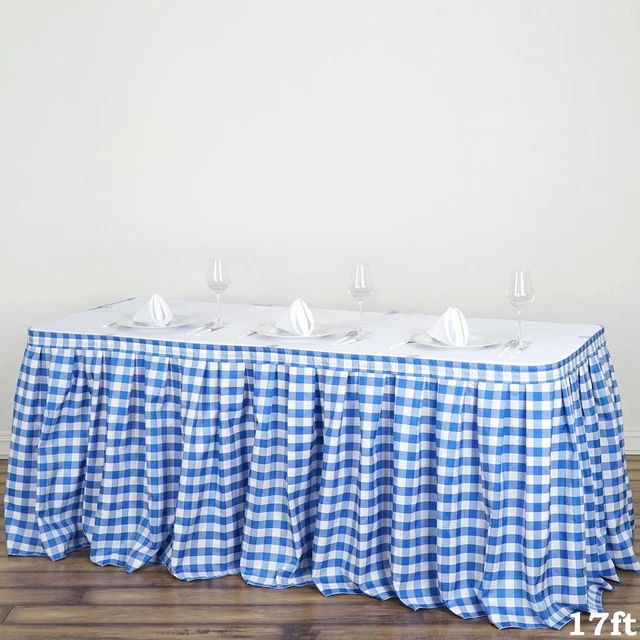 Blue on White 17 feet CHECKERED Gingham Polyester TABLE SKIRT Tradeshow Wedding