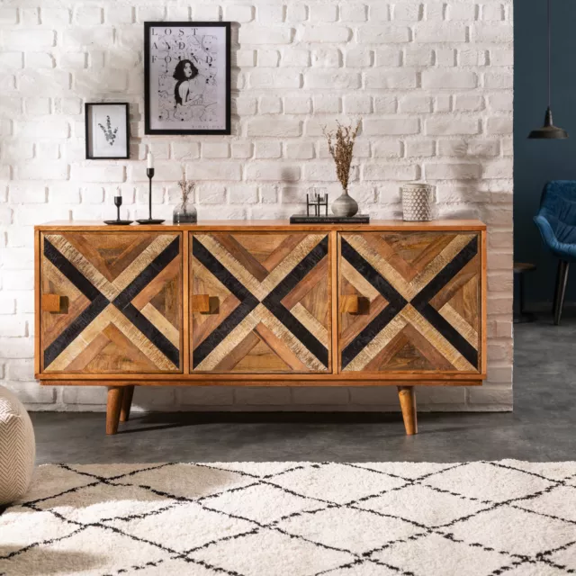 Retro Design Sideboard LONG ISLAND 160cm Mangoholz-Optik Kommode Anrichte Board