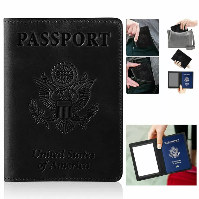 Slim Leather Passport Travel Wallet Blocking Case Cover Holder For Vaccine Card