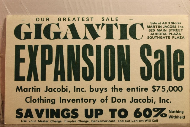 New York NY Buffalo Martin Jacobi Clothing Store Postcard Old Vintage Card View
