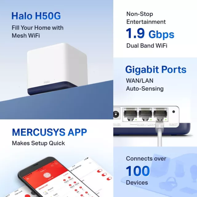* Mercusys Halo H50G Wi-Fi Mesh System Dual Band WLAN Router & Repeater 2er v1.0 3