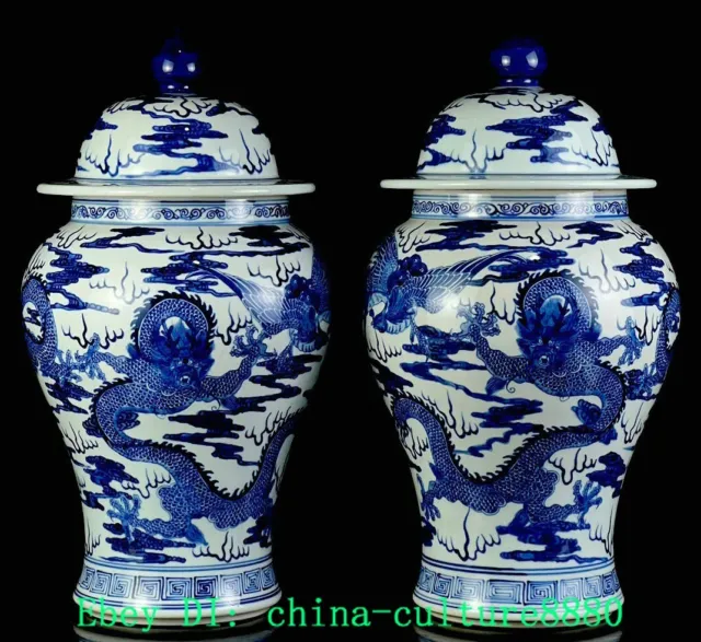 14.5 "qingdae vert fleur porcelaine Dragon Tank paire
