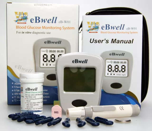 eBwell BLOOD GLUCOSE METER + 50 Glucose Strips & Lancets UK mmol/L Display 2