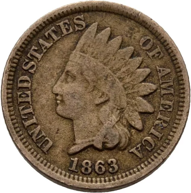 USA Liberty Indian Head 1863 1 Cent  Münze 4,6 g  Original  #HOF47