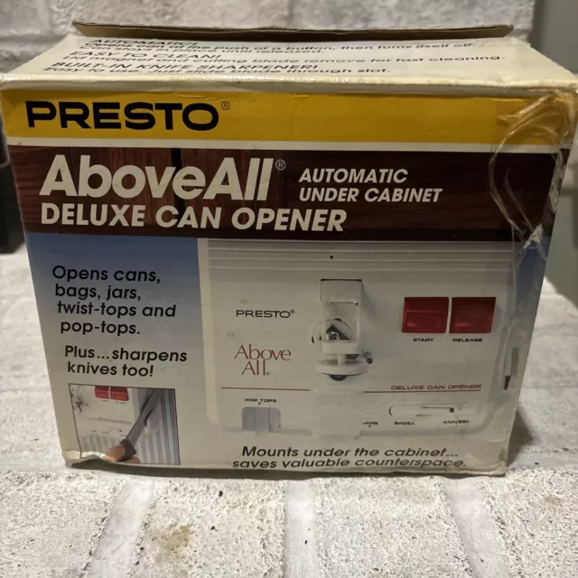 VINTAGE PRESTO ABOVE All Deluxe Automatic Under Cabinet Can Opener #05609  NOB RV $35.00 - PicClick