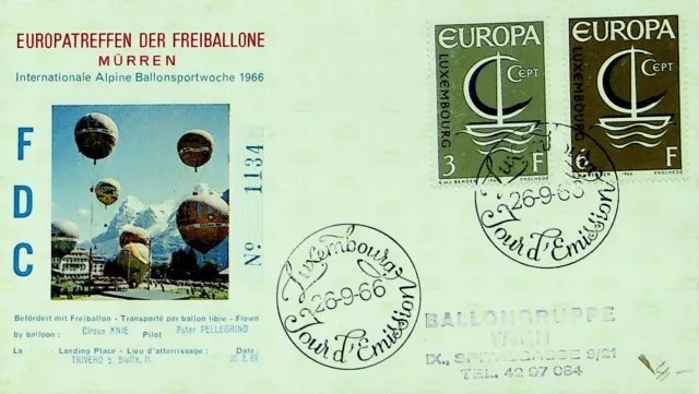 LUXEMBOURG 1966 EUROPA 2v ON INT'L ALPINE BALLOON SPORTS WEEK FDC TO AUSTRIA