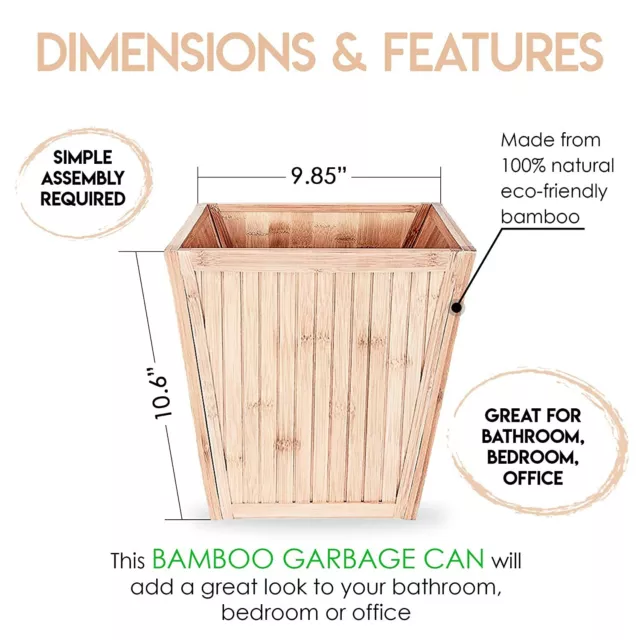 Household Natural Bamboo Trash Can - Office Garbage Basket-Home Wooden Waste Bin 2