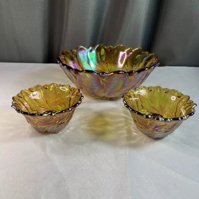 Indiana Glass Wild Rose Marigold Iridescent 23cm Bowl Carnival Console Set