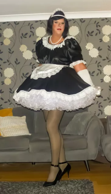 Hand made ultra feminine &Lockable Satin and lace Sissy Maid French Maid Uniform