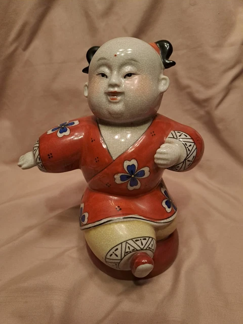 Japanese Figure 8" Statue Boy Asian Chinese Martial Art Stance Crackle Pottery