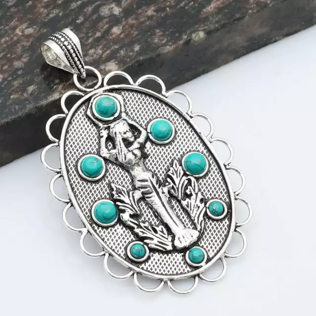 Turquoise Gemstone Handmade Pendant Jewelry 2.96" AP-19521