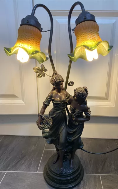 Rare Large 65cm  Spelter Lamp Modelled With Two ladies VGD COND ( 1998 )