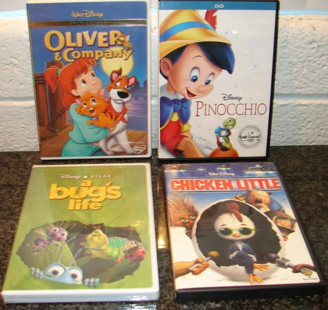 5 DISNEY DVD LOT! Pinocchio, Bug's Life, Oliver & Company, Chicken Little, Lilo
