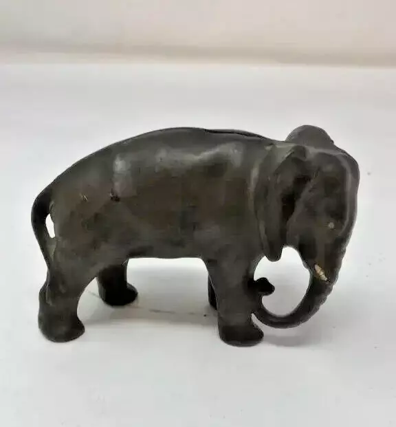 Antique Cast Iron Still Penny Bank Elephant w/ Tucked Trunk by Arcade USA