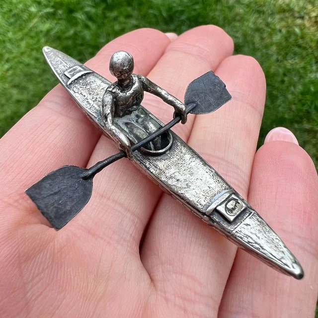 Statua in miniatura vintage in argento 800 Kayak Made in Italy 13,6 gr