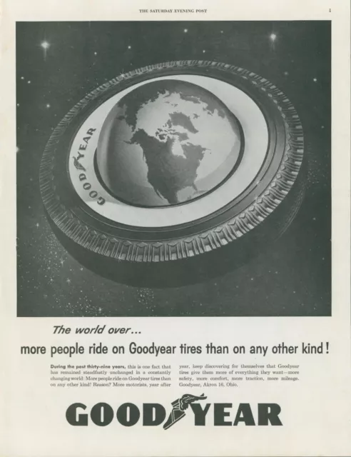 1954 Goodyear Tires Globe North America Space World Over Vintage Print Ad SP11