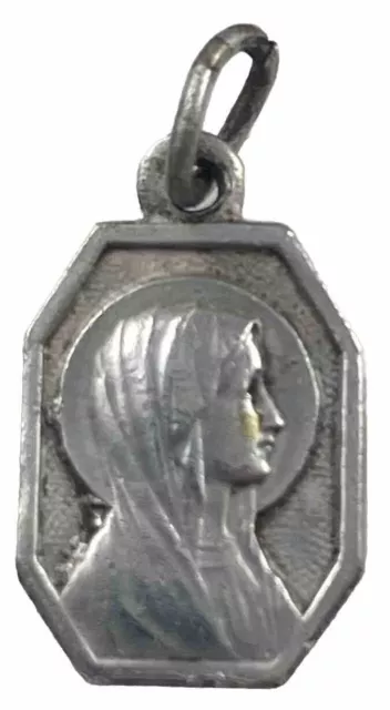 VINTAGE CATHOLIC OUR Lady Of Lourdes Petite Silver Tone Religious Medal ...