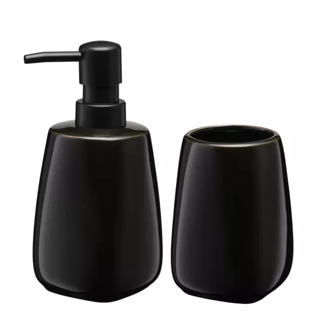 KADAX Juego de baño de cerámica, dispensador de jabón, vaso de baño, negro