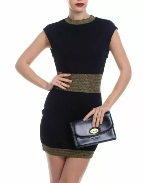 $2,095 BALMAIN NWT Auth Dress Black & Gold Mini FR 38 Women’s Knit Bodycon XS/S