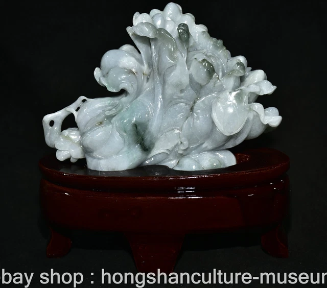 6" Old Chinese Jadeite Emerald Jade Carving Feng Shui Cabbage Wealth Statue