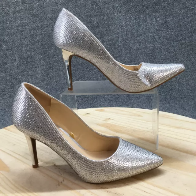 Jessica Simpson Heels Womens 7 M Lindiza Pump Silver Pointed Toe Casual Stiletto