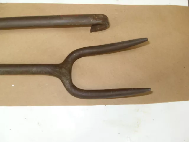 2 Antique Meat Fork Forged Wrought Iron 19th Century Primitive  Camping Tool