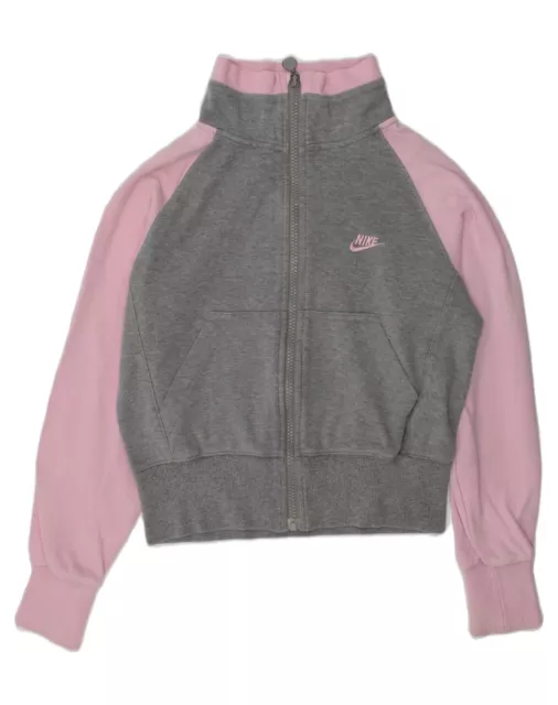 NIKE Girls Tracksuit Top Jacket 8-9 Years Small Grey Colourblock Cotton AJ30