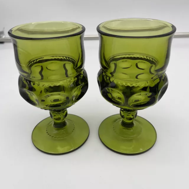 Indiana Glass Green King's Crown Thumbprint Wine Set Of 2 Glasses 5 5/8” Goblets