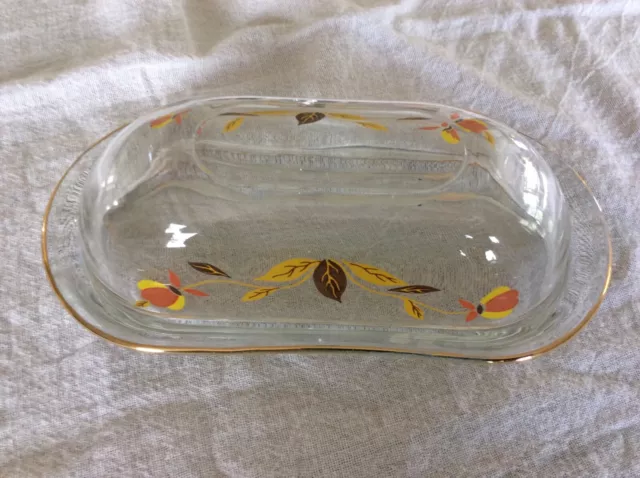 Hall China Jewel Tea Autumn Leaf Glass 1/4 Pound Butter Dish China Specialties