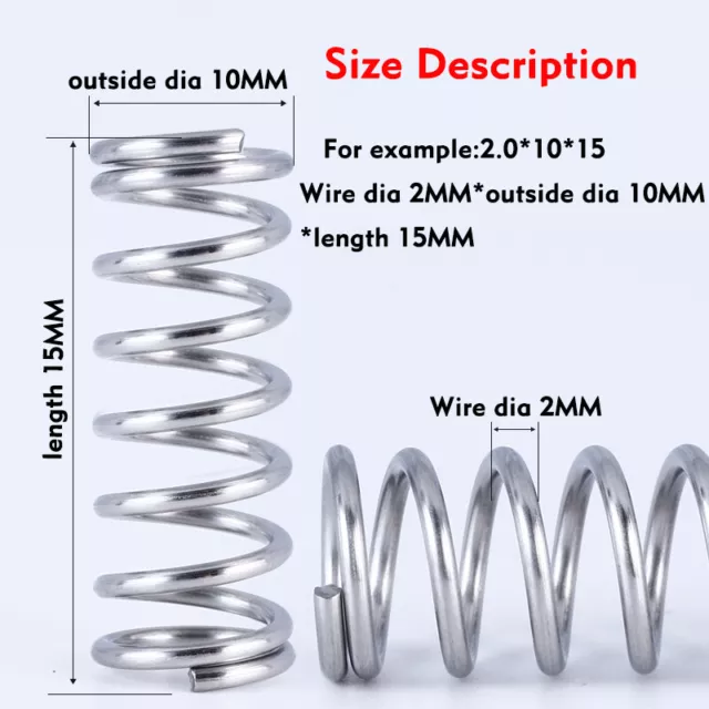 10-35mm OD 304 Stainless Compression spring 15mm to 50mm long Wire dia 2.0mm 10X 2
