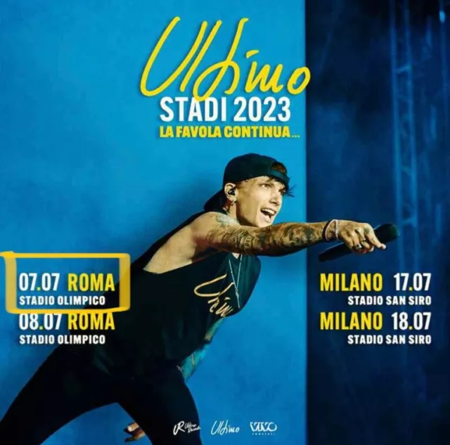 2 Biglietti ULTIMO Roma Stadio Olimpico 07/07 2023, Prato GOLD