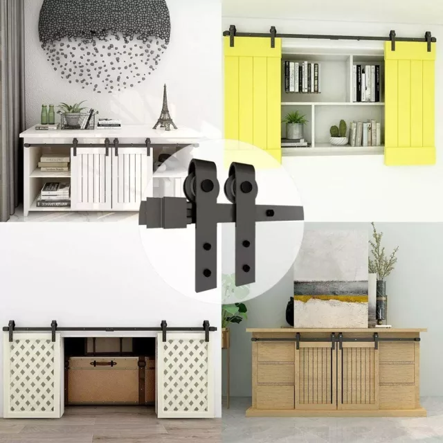 3-6 FT Mini Sliding Double Barn Door Hardware Roller Track Kit Cabinet Closet