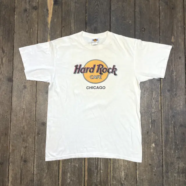 Hard Rock Cafe T-Shirt Chicago Vintage Graphic Tee, White, Mens Medium