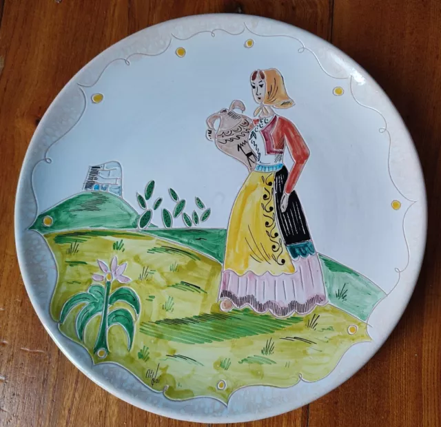 Piatto Arte Sarda Dorgali Loi Ceramica Donna Costume Sardegna