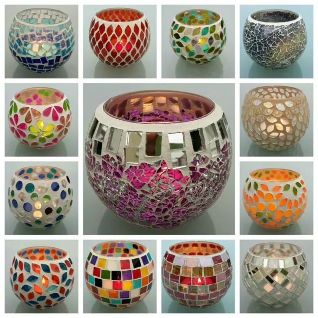 Teelichtglas Mosaik Teelicht Windlicht Kerzen Halter Mosaikglas Kugel bunt