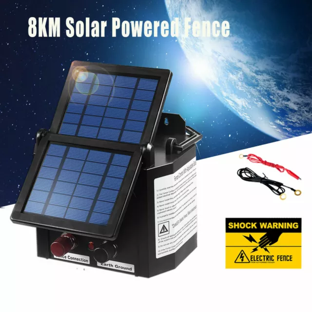 8km Solar Electric Fence Energiser Set Energizer Charger Farm Pet Animal Kit